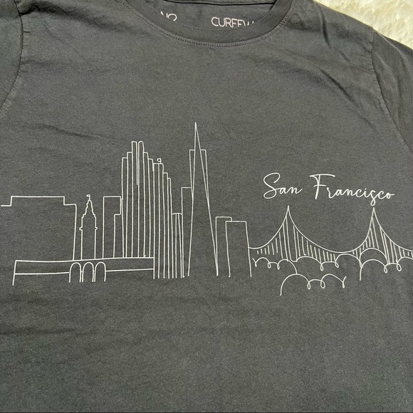 No Curfew San Francisco Skyline Crewneck Graphic Short Sleeve T-Shirt Black Sz S - Picture 3 of 5